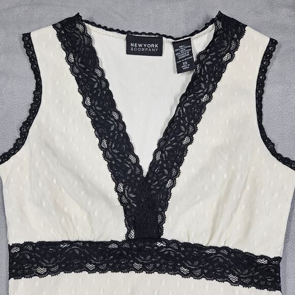 New York & Company Babydoll Tank Womens XS Ivory Black Lace Coquette Y2K Preppy - Picture 2 of 11